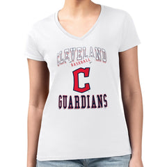 Cleveland Guardians G-III 4Her by Carl Banks Women's Super-Slim Fit Lightweight Team Logo Graphic V-Neck T-Shirt - White