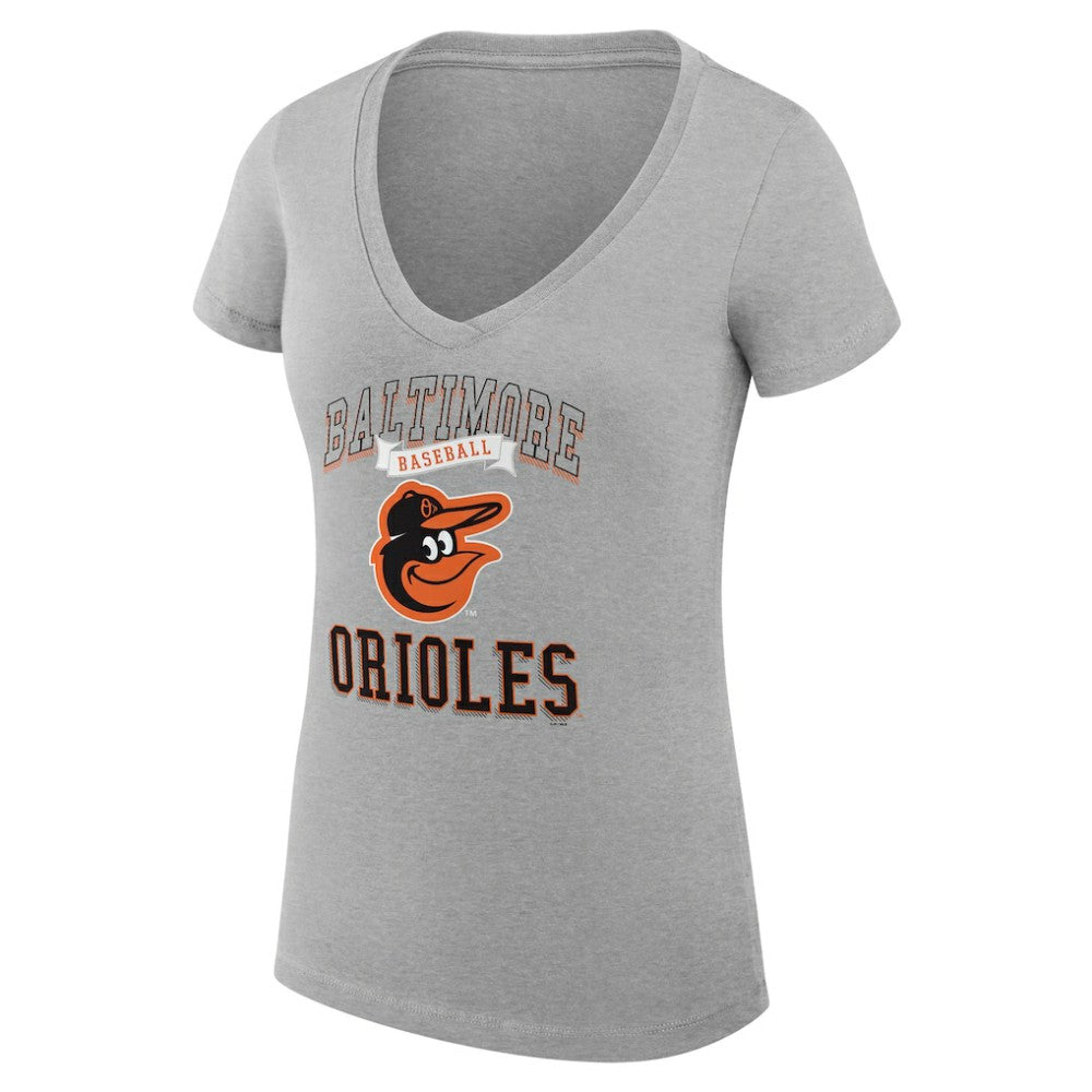Baltimore Orioles G-III 4Her by Carl Banks Women's Super-Slim Fit Lightweight Team Logo Graphic V-Neck T-Shirt - Heather Gray