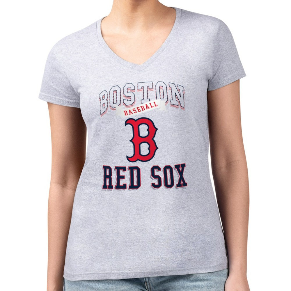 Boston Red Sox G-III 4Her by Carl Banks Women's Super-Slim Fit Lightweight Team Logo Graphic V-Neck T-Shirt - Heather Gray