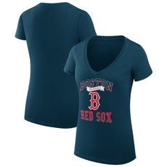 Boston Red Sox G-III 4Her by Carl Banks Women's Super-Slim Fit Lightweight Team Logo Graphic V-Neck T-Shirt - Navy