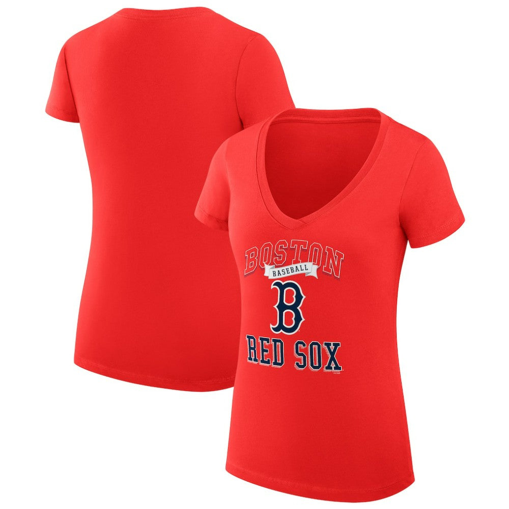 Boston Red Sox G-III 4Her by Carl Banks Women's Super-Slim Fit Lightweight Team Logo Graphic V-Neck T-Shirt - Red