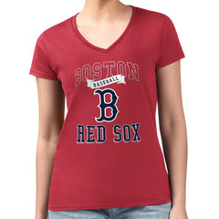 Boston Red Sox G-III 4Her by Carl Banks Women's Super-Slim Fit Lightweight Team Logo Graphic V-Neck T-Shirt - Red