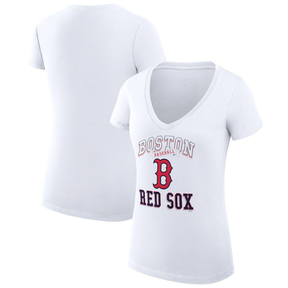 Boston Red Sox G-III 4Her by Carl Banks Women's Super-Slim Fit Lightweight Team Logo Graphic V-Neck T-Shirt - White