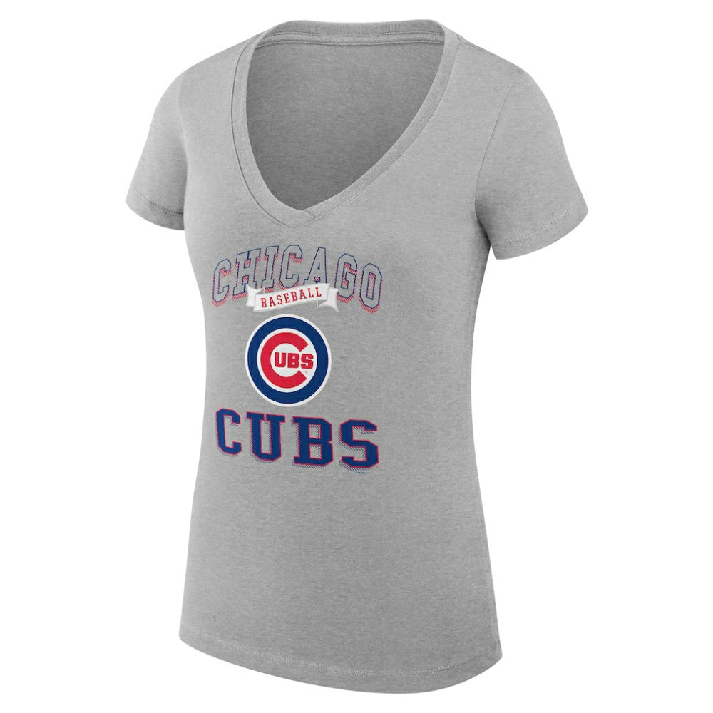Chicago Cubs G-III 4Her by Carl Banks Women's Super-Slim Fit Lightweight Team Logo Graphic V-Neck T-Shirt - Heather Gray