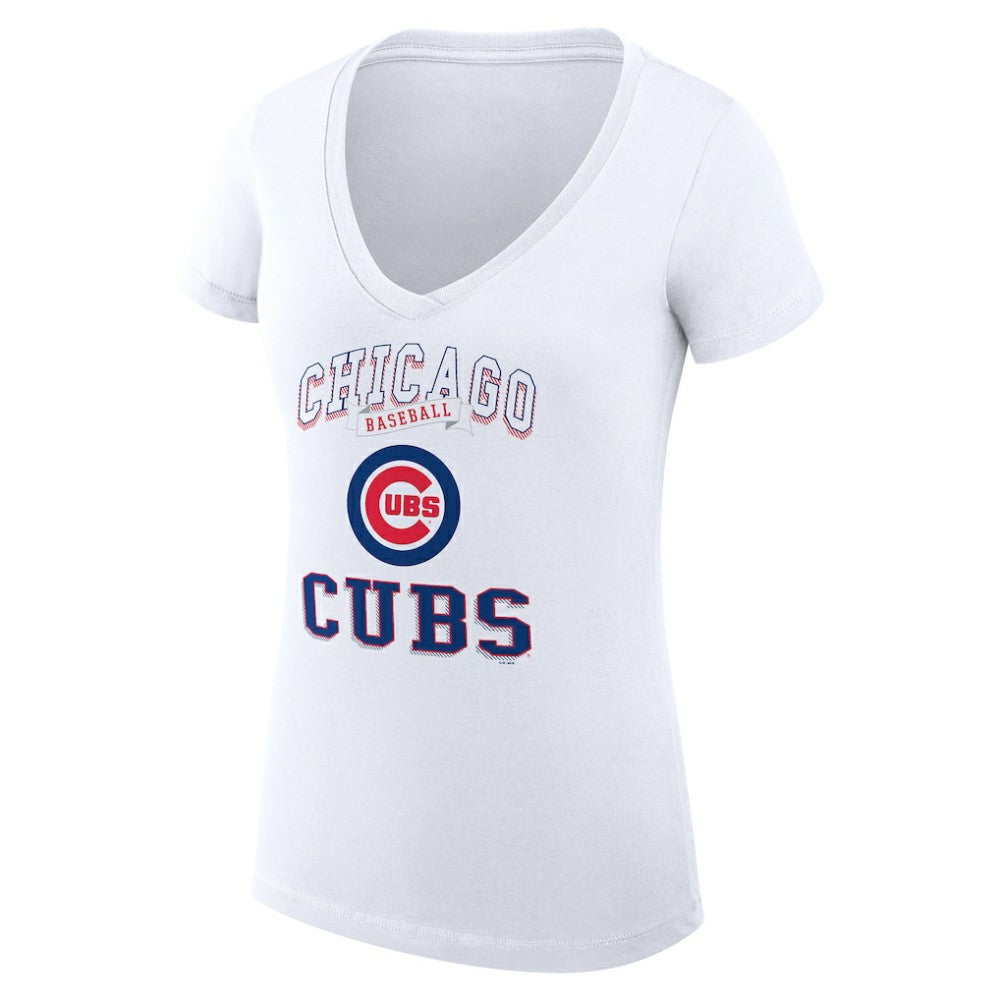 Chicago Cubs G-III 4Her by Carl Banks Women's Super-Slim Fit Lightweight Team Logo Graphic V-Neck T-Shirt - White