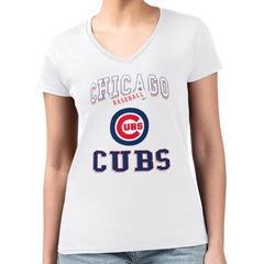 Chicago Cubs G-III 4Her by Carl Banks Women's Super-Slim Fit Lightweight Team Logo Graphic V-Neck T-Shirt - White