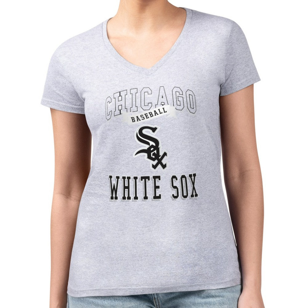 Chicago White Sox G-III 4Her by Carl Banks Women's Super-Slim Fit Lightweight Team Logo Graphic V-Neck T-Shirt - Heather Gray