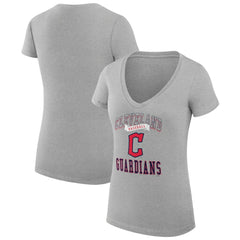 Cleveland Guardians G-III 4Her by Carl Banks Women's Super-Slim Fit Lightweight Team Logo Graphic V-Neck T-Shirt - Heather Gray