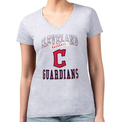 Cleveland Guardians G-III 4Her by Carl Banks Women's Super-Slim Fit Lightweight Team Logo Graphic V-Neck T-Shirt - Heather Gray