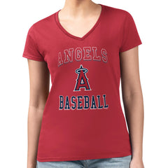 Los Angeles Angels G-III 4Her by Carl Banks Women's Super-Slim Fit Lightweight Team Logo Graphic V-Neck T-Shirt - Red