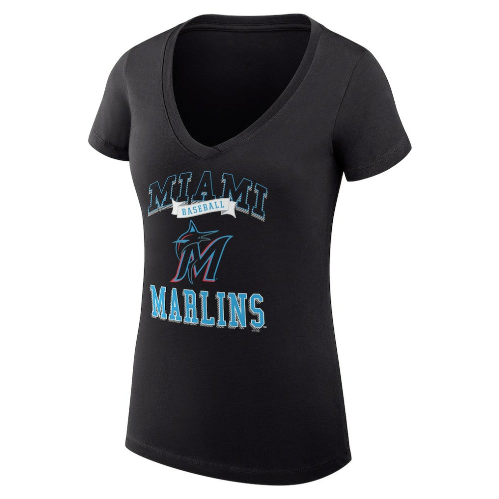 Miami Marlins G-III 4Her by Carl Banks Women's Super-Slim Fit Lightweight Team Logo Graphic V-Neck T-Shirt - Black