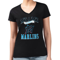 Miami Marlins G-III 4Her by Carl Banks Women's Super-Slim Fit Lightweight Team Logo Graphic V-Neck T-Shirt - Black