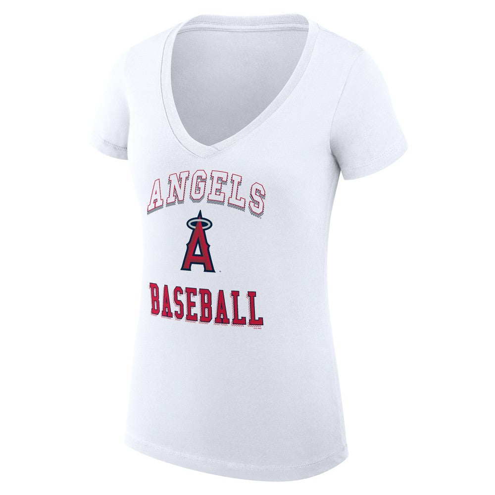 Los Angeles Angels G-III 4Her by Carl Banks Women's Super-Slim Fit Lightweight Team Logo Graphic V-Neck T-Shirt - White
