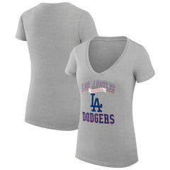 Los Angeles Dodgers G-III 4Her by Carl Banks Women's Super-Slim Fit Lightweight Team Logo Graphic V-Neck T-Shirt - Heather Gray