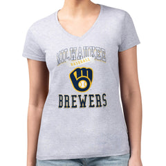 Milwaukee Brewers G-III 4Her by Carl Banks Women's Super-Slim Fit Lightweight Team Logo Graphic V-Neck T-Shirt - Heather Gray