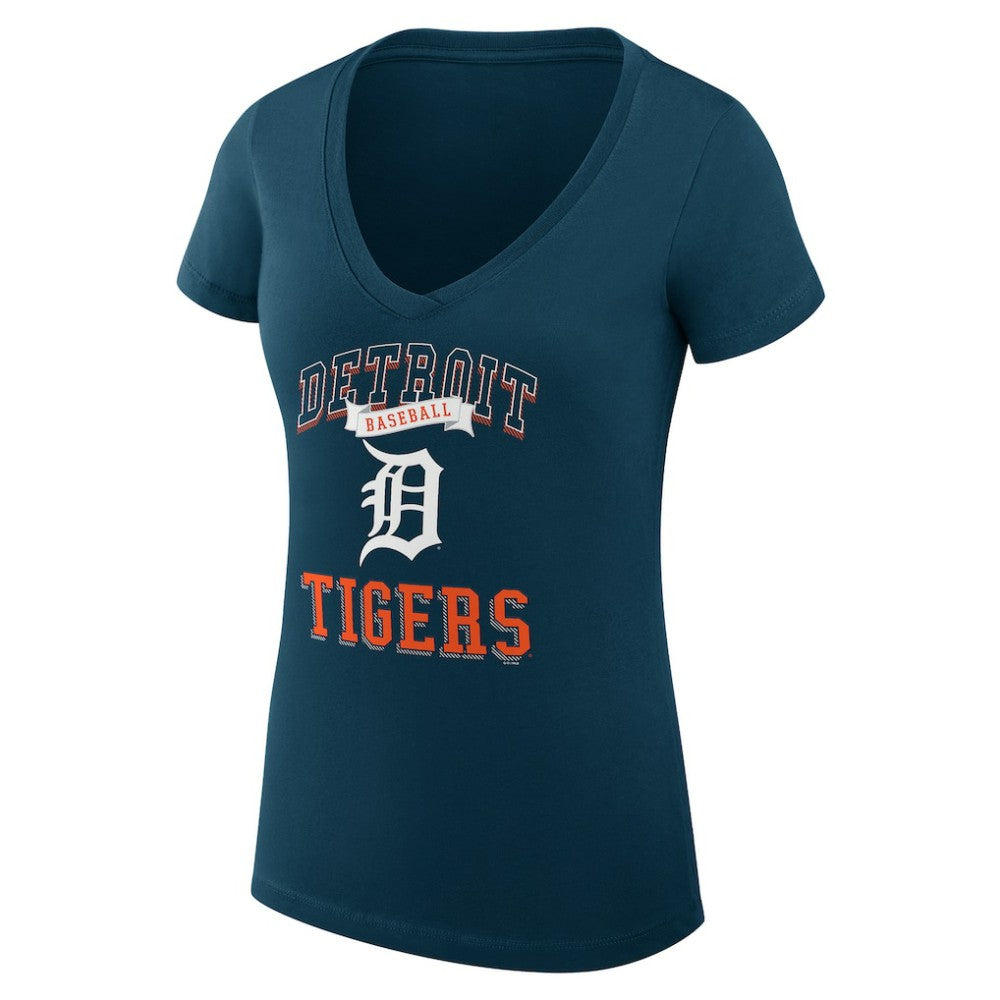 Detroit Tigers G-III 4Her by Carl Banks Women's Super-Slim Fit Lightweight Team Logo Graphic V-Neck T-Shirt - Navy