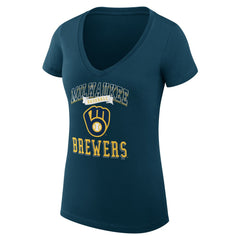 Milwaukee Brewers G-III 4Her by Carl Banks Women's Super-Slim Fit Lightweight Team Logo Graphic V-Neck T-Shirt - Navy