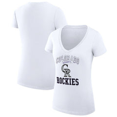 Colorado Rockies G-III 4Her by Carl Banks Women's Super-Slim Fit Lightweight Team Logo Graphic V-Neck T-Shirt - White