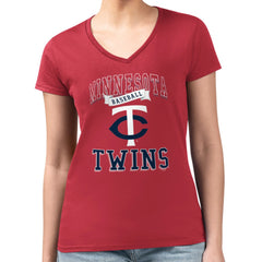 Minnesota Twins G-III 4Her by Carl Banks Women's Super-Slim Fit Lightweight Team Logo Graphic V-Neck T-Shirt - Red