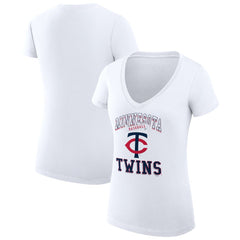 Minnesota Twins G-III 4Her by Carl Banks Women's Super-Slim Fit Lightweight Team Logo Graphic V-Neck T-Shirt - White