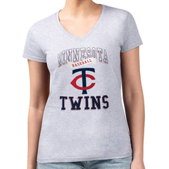 Minnesota Twins G-III 4Her by Carl Banks Women's Super-Slim Fit Lightweight Team Logo Graphic V-Neck T-Shirt - Heather Gray