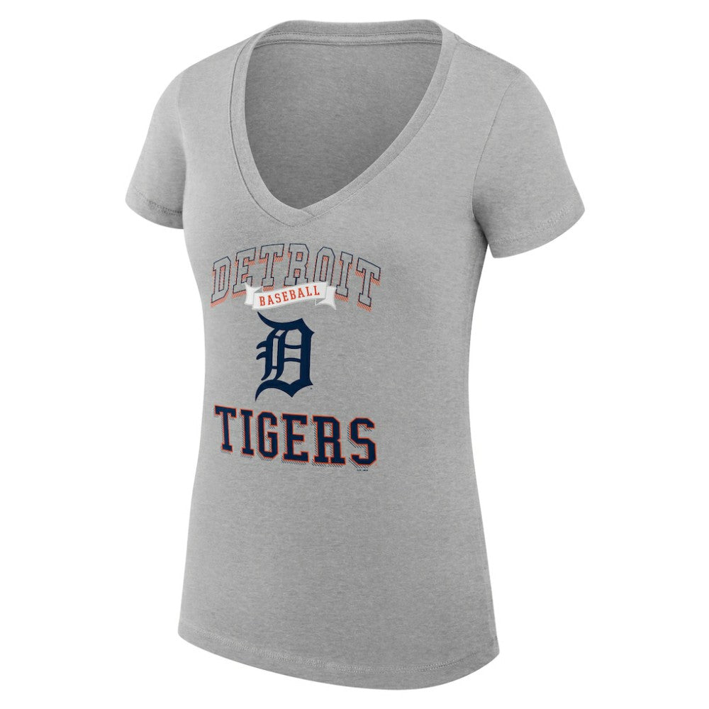 Detroit Tigers G-III 4Her by Carl Banks Women's Super-Slim Fit Lightweight Team Logo Graphic V-Neck T-Shirt - Heather Gray