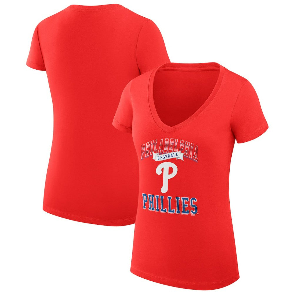 Philadelphia Phillies G-III 4Her by Carl Banks Women's Super-Slim Fit Lightweight Team Logo Graphic V-Neck T-Shirt - Red