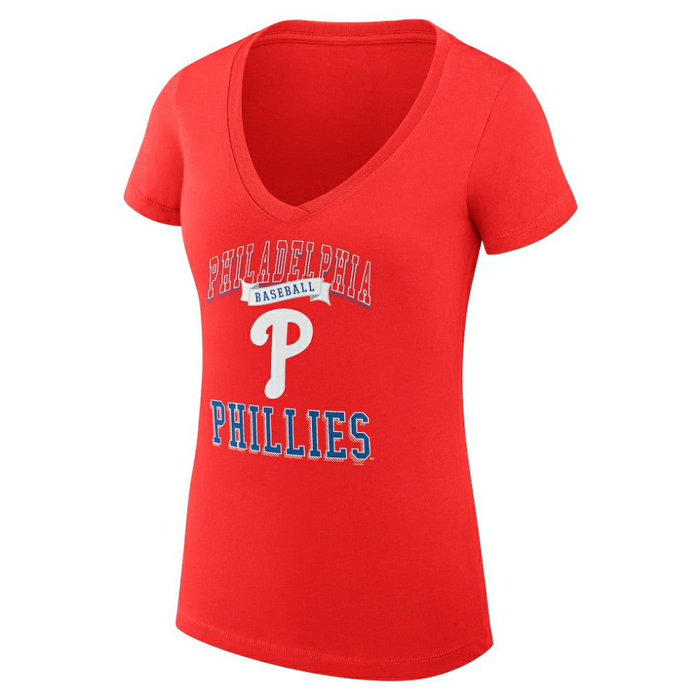 Philadelphia Phillies G-III 4Her by Carl Banks Women's Super-Slim Fit Lightweight Team Logo Graphic V-Neck T-Shirt - Red