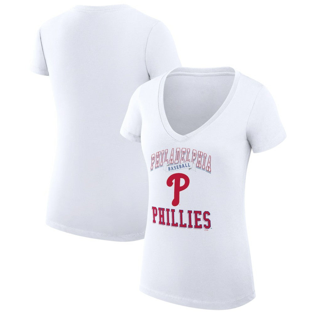 Philadelphia Phillies G-III 4Her by Carl Banks Women's Super-Slim Fit Lightweight Team Logo Graphic V-Neck T-Shirt - White