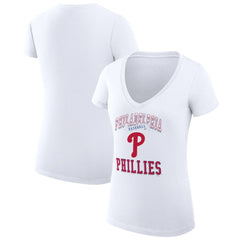 Philadelphia Phillies G-III 4Her by Carl Banks Women's Super-Slim Fit Lightweight Team Logo Graphic V-Neck T-Shirt - White