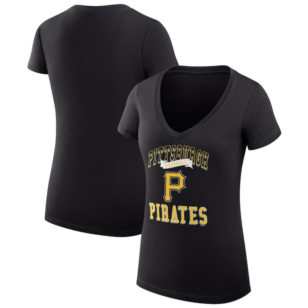 Pittsburgh Pirates G-III 4Her by Carl Banks Women's Super-Slim Fit Lightweight Team Logo Graphic V-Neck T-Shirt - Black
