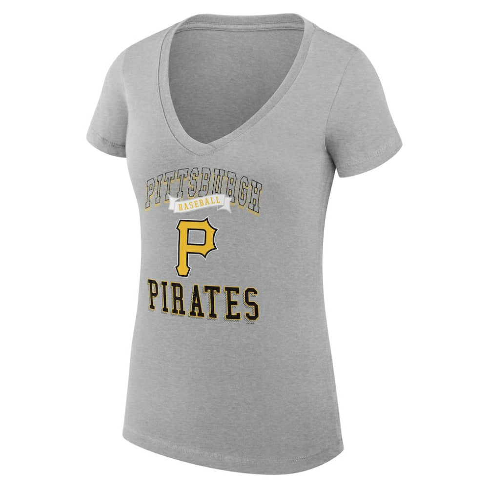Pittsburgh Pirates G-III 4Her by Carl Banks Women's Super-Slim Fit Lightweight Team Logo Graphic V-Neck T-Shirt - Heather Gray