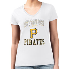 Pittsburgh Pirates G-III 4Her by Carl Banks Women's Super-Slim Fit Lightweight Team Logo Graphic V-Neck T-Shirt - White