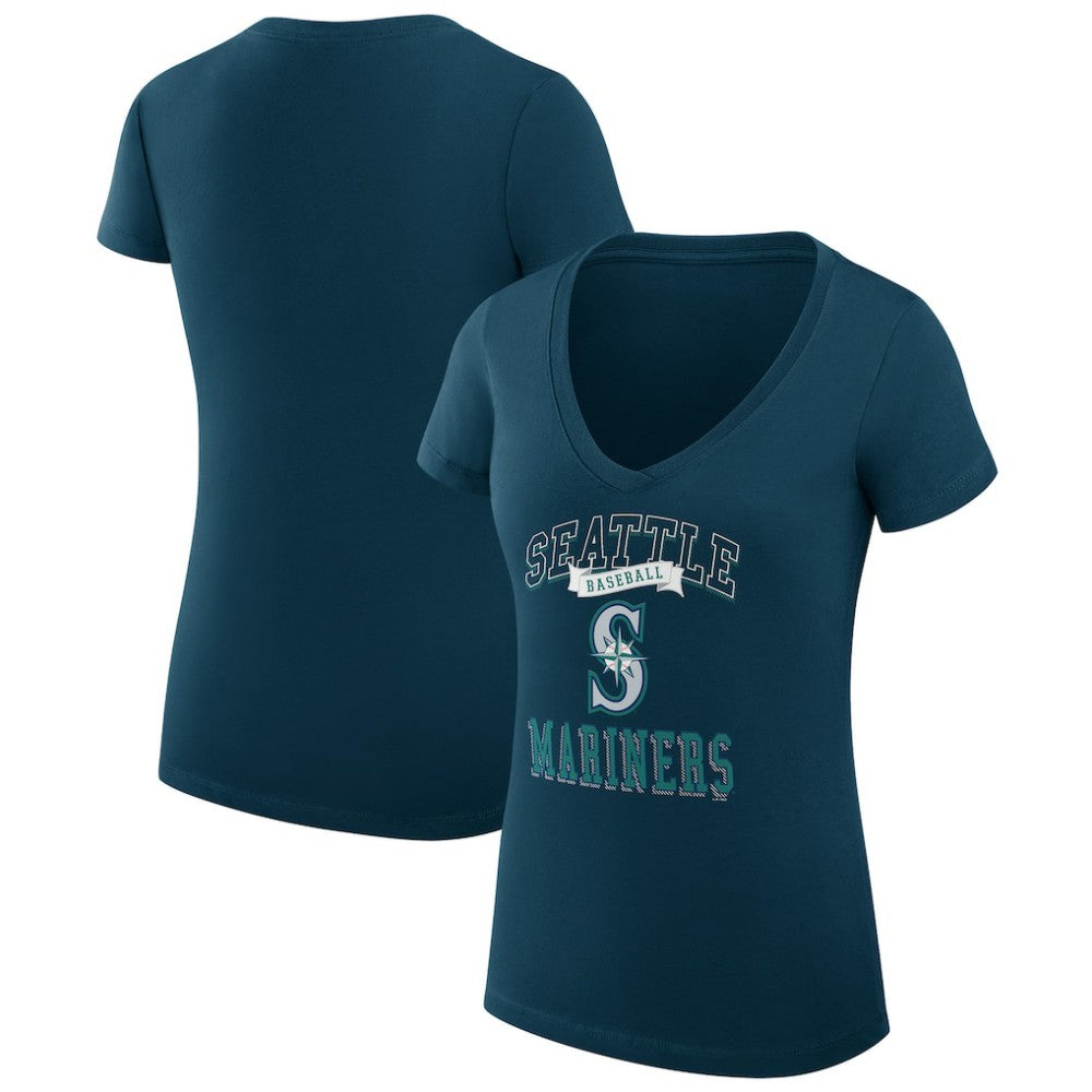Seattle Mariners G-III 4Her by Carl Banks Women's Super-Slim Fit Lightweight Team Logo Graphic V-Neck T-Shirt - Navy