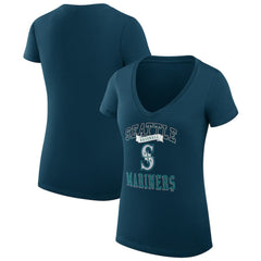 Seattle Mariners G-III 4Her by Carl Banks Women's Super-Slim Fit Lightweight Team Logo Graphic V-Neck T-Shirt - Navy