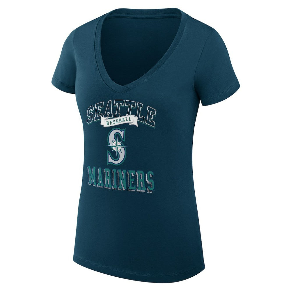 Seattle Mariners G-III 4Her by Carl Banks Women's Super-Slim Fit Lightweight Team Logo Graphic V-Neck T-Shirt - Navy