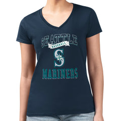 Seattle Mariners G-III 4Her by Carl Banks Women's Super-Slim Fit Lightweight Team Logo Graphic V-Neck T-Shirt - Navy