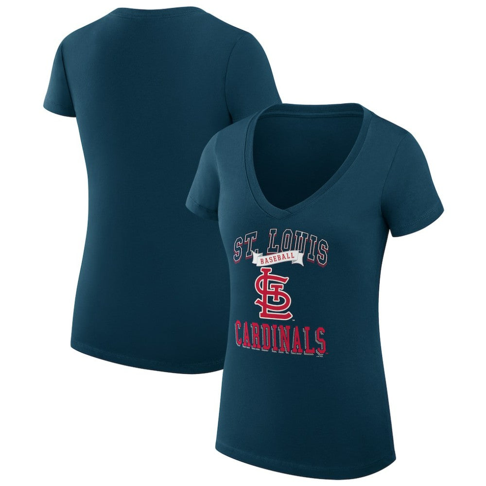 St. Louis Cardinals G-III 4Her by Carl Banks Women's Super-Slim Fit Lightweight Team Logo Graphic V-Neck T-Shirt - Navy