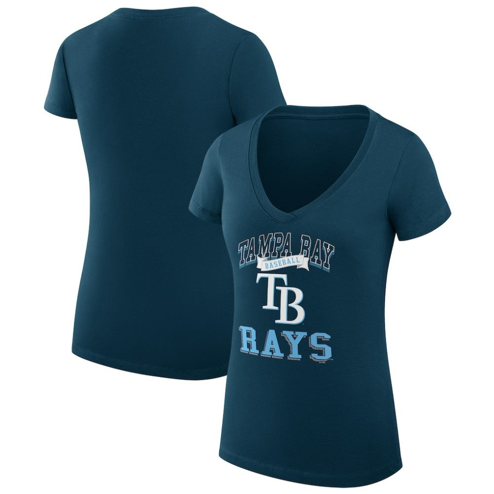 Tampa Bay Rays G-III 4Her by Carl Banks Women's Super-Slim Fit Lightweight Team Logo Graphic V-Neck T-Shirt - Navy