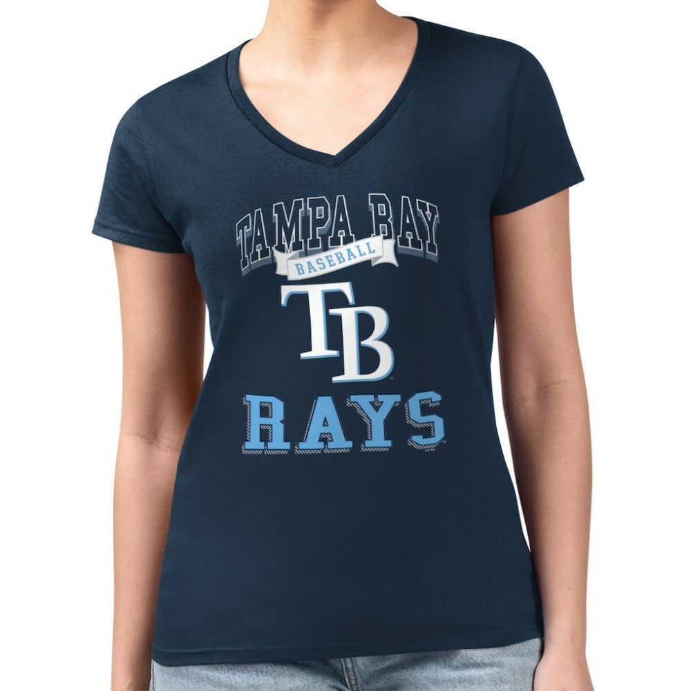 Tampa Bay Rays G-III 4Her by Carl Banks Women's Super-Slim Fit Lightweight Team Logo Graphic V-Neck T-Shirt - Navy