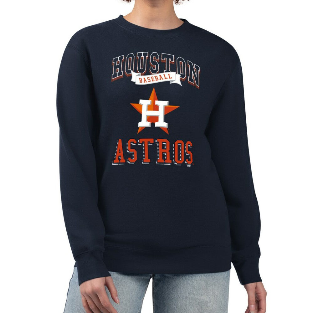 Houston Astros G-III 4Her by Carl Banks Women's Team Logo Graphic Tri-Blend Fleece Pullover Sweatshirt - Navy