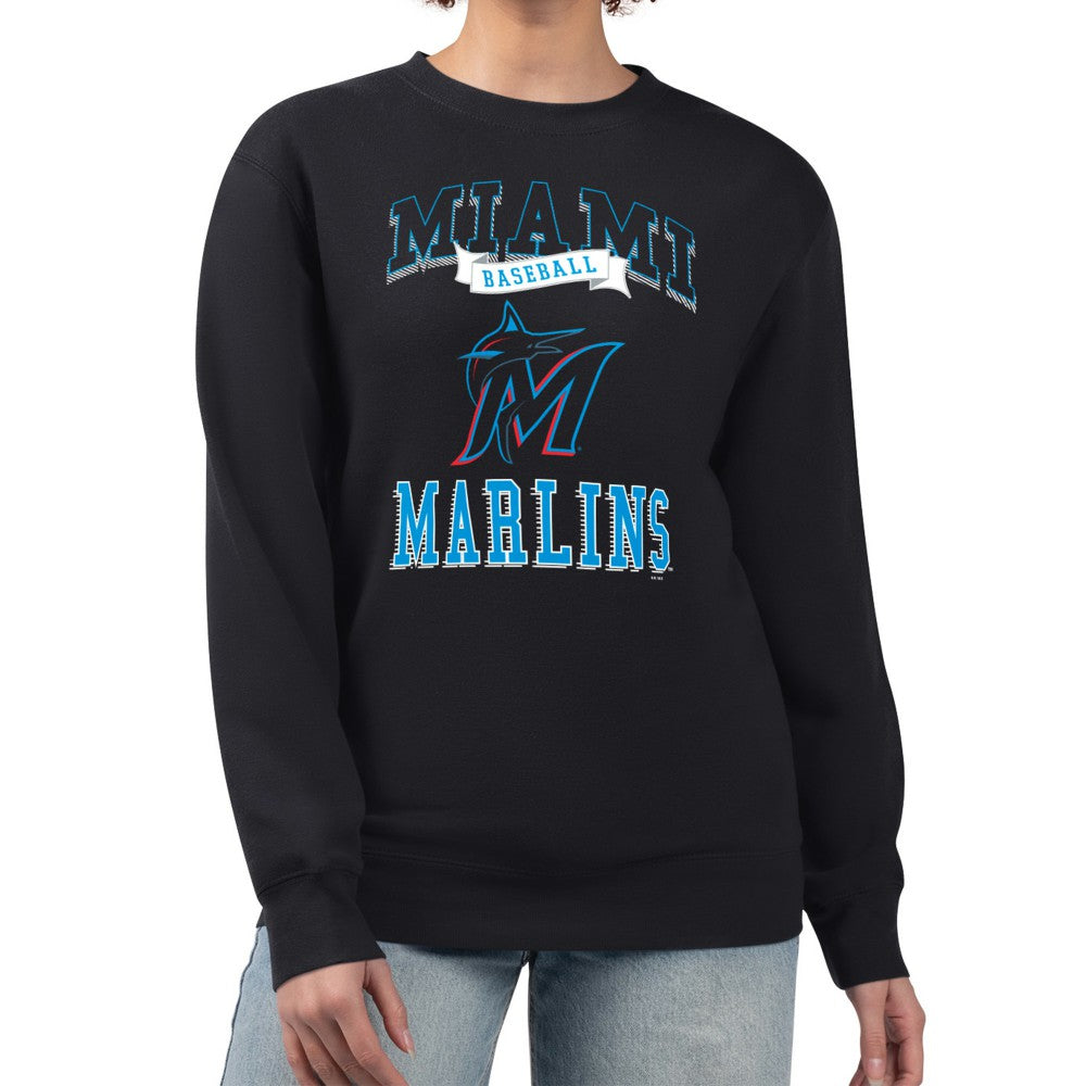 Miami Marlins G-III 4Her by Carl Banks Women's Team Logo Graphic Tri-Blend Fleece Pullover Sweatshirt - Black