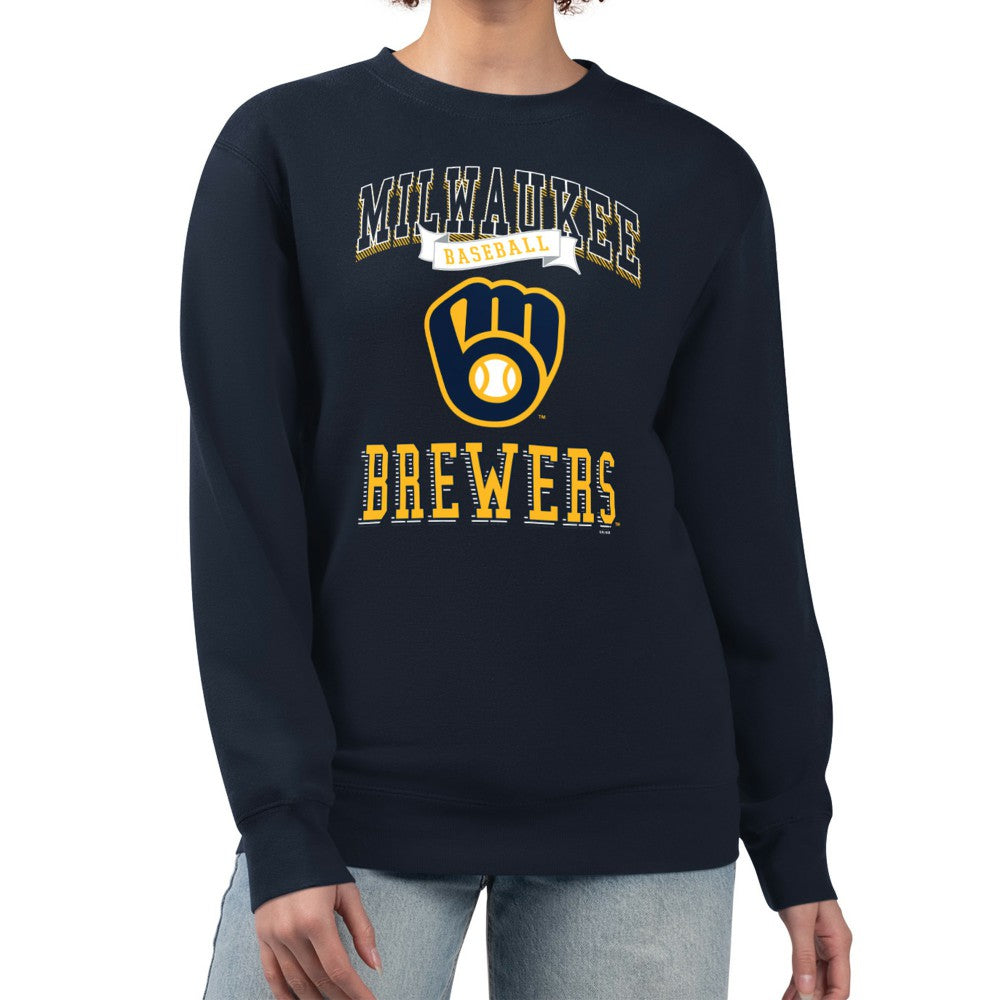 Milwaukee Brewers G-III 4Her by Carl Banks Women's Team Logo Graphic Tri-Blend Fleece Pullover Sweatshirt - Navy