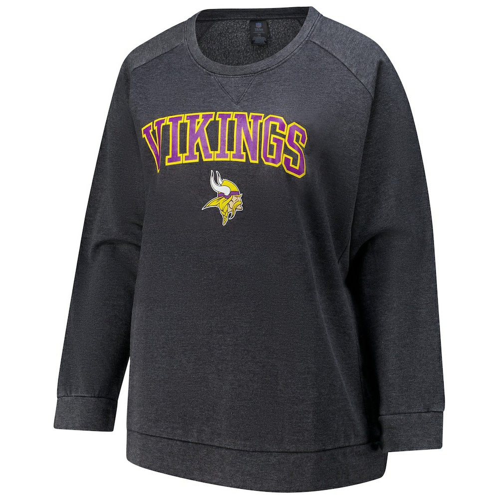 Minnesota Vikings Profile Women's Plus Size Acid Wash Raglan Sweatshirt - Charcoal for sale