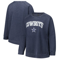 Dallas Cowboys Profile Women's Plus Size Acid Wash Raglan Sweatshirt - Navy for sale