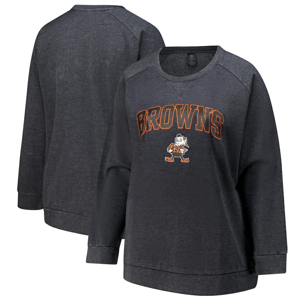 Cleveland Browns Profile Women's Plus Size Acid Wash Raglan Sweatshirt - Charcoal on sale
