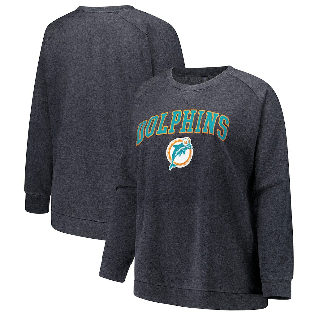 Miami Dolphins Profile Women's Plus Size Acid Wash Raglan Sweatshirt - Charcoal on sale