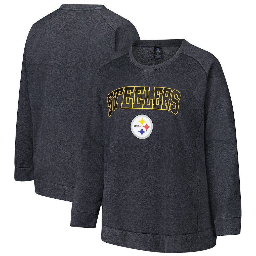 Pittsburgh Steelers Profile Women's Plus Size Acid Wash Raglan Sweatshirt - Charcoal for sale