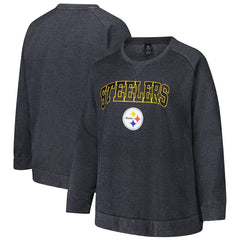 Pittsburgh Steelers Profile Women's Plus Size Acid Wash Raglan Sweatshirt - Charcoal for sale