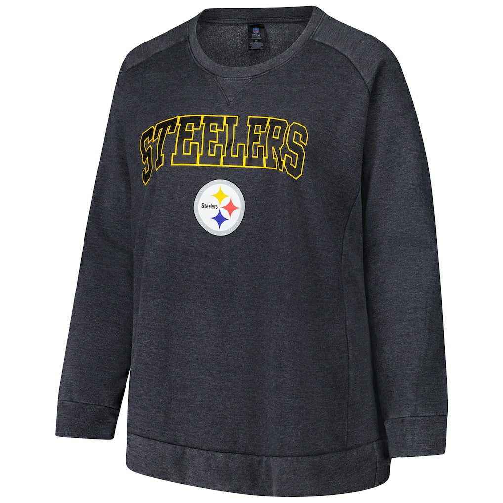 Pittsburgh Steelers Profile Women's Plus Size Acid Wash Raglan Sweatshirt - Charcoal for sale